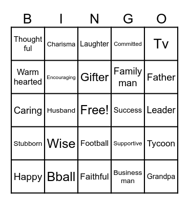 Grandpa Bingo Card