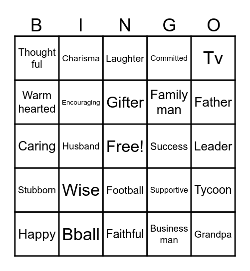 Grandpa Bingo Card