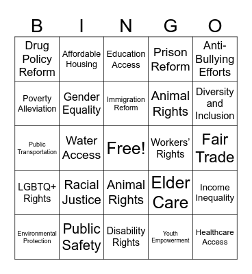 Social Issues Bingo Card