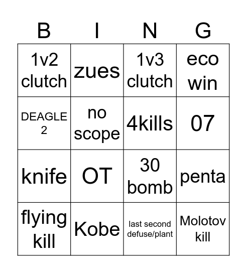 cs Bingo Card