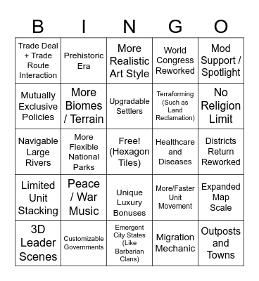 Civ 7 Wishlist Bingo Card