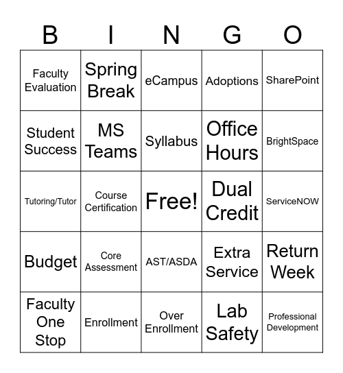 Return Week BINGO Card