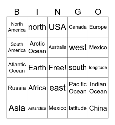 Geography 7 Bingo Card