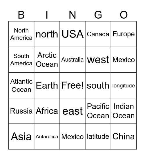 Geography 7 Bingo Card