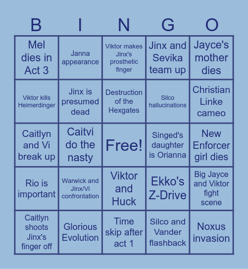 Arcane Season 2 Bingo Card