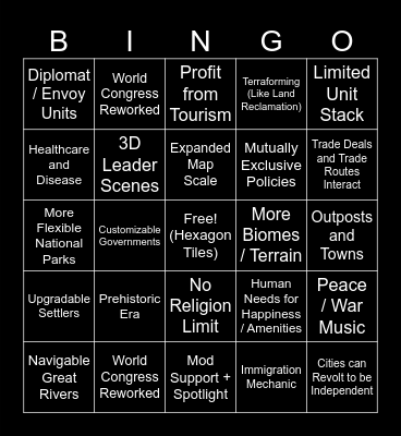 Civ 7 Wishlist Bingo Card