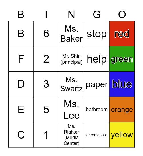 Week 1 - ELD class Bingo Card