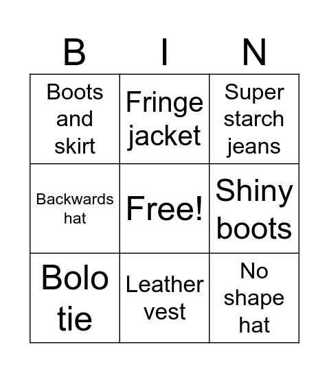 Stock show bingo Card