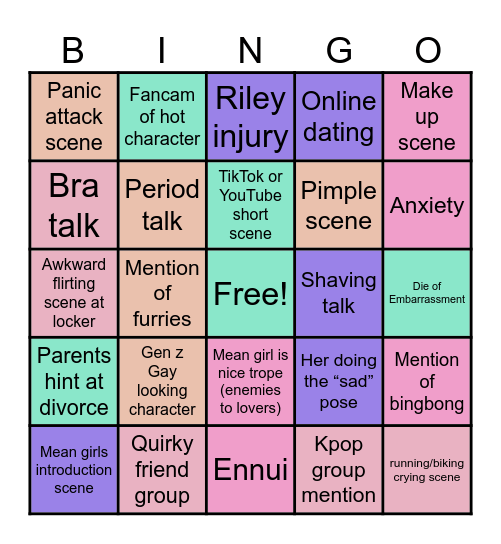 Inside Out 2 Bingo Card