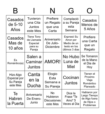 Bingo de Parejas Bingo Card