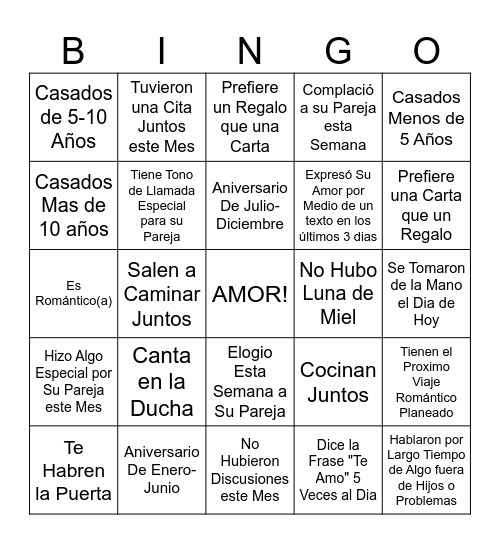 Bingo de Parejas Bingo Card