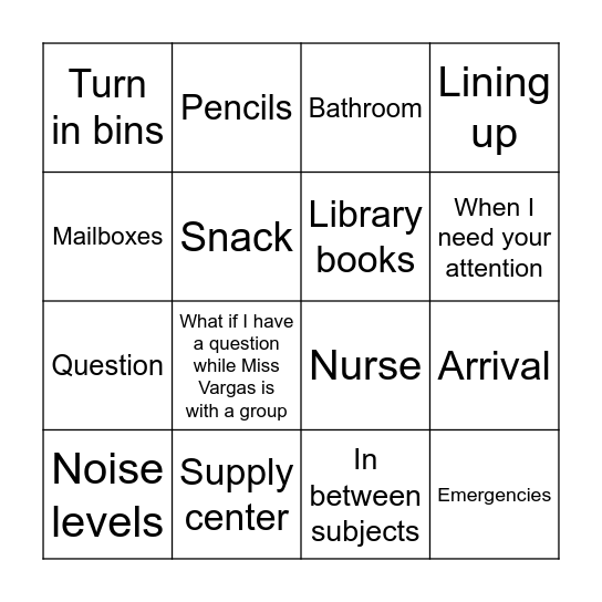 Classroom Routines! Bingo Card