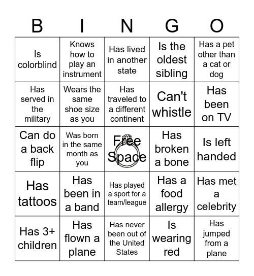 FIND THE GUEST Bingo Card