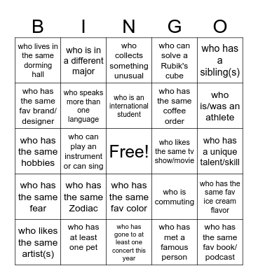 Find someone... Bingo Card