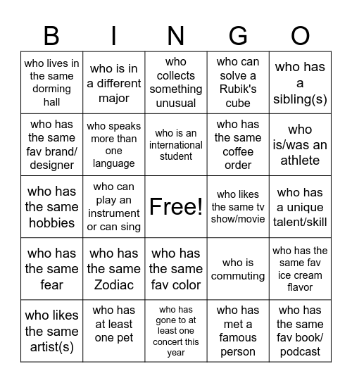 Find someone... Bingo Card