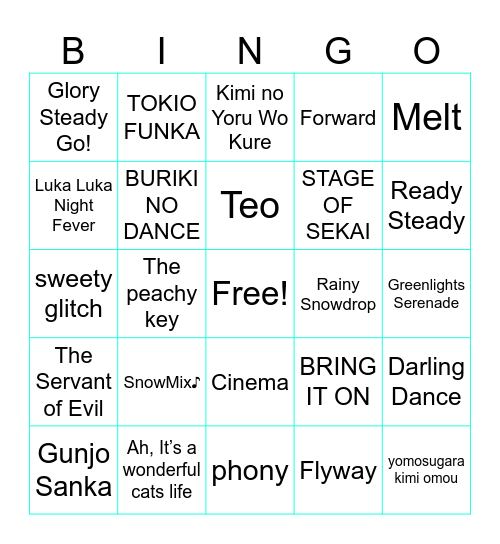 Your Song Bingo Card