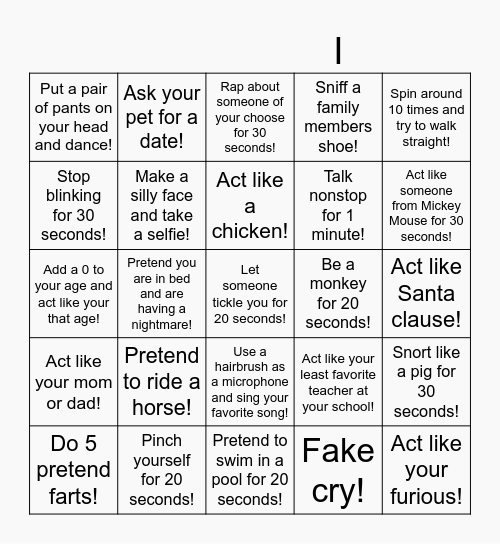 Dare bingo! Bingo Card