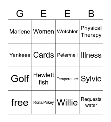 Geebee Bingo Card
