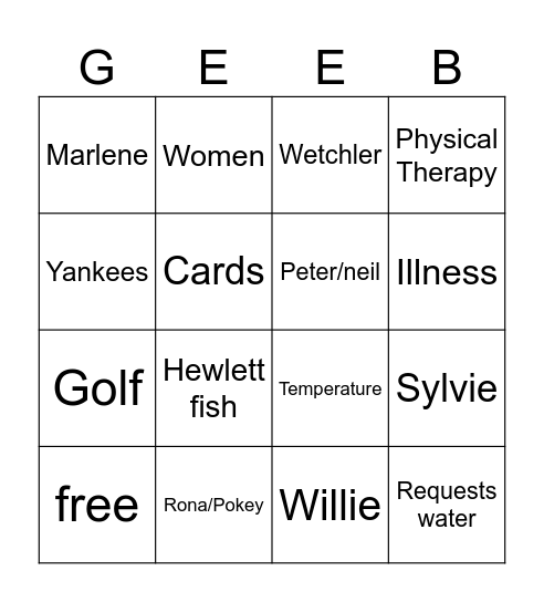 Geebee Bingo Card