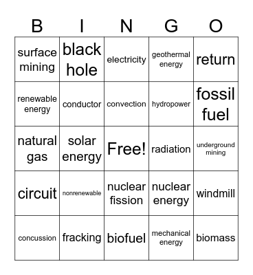 Energy Bingo Card