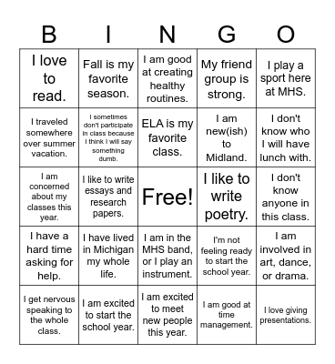 Getting to Know You Bingo Card