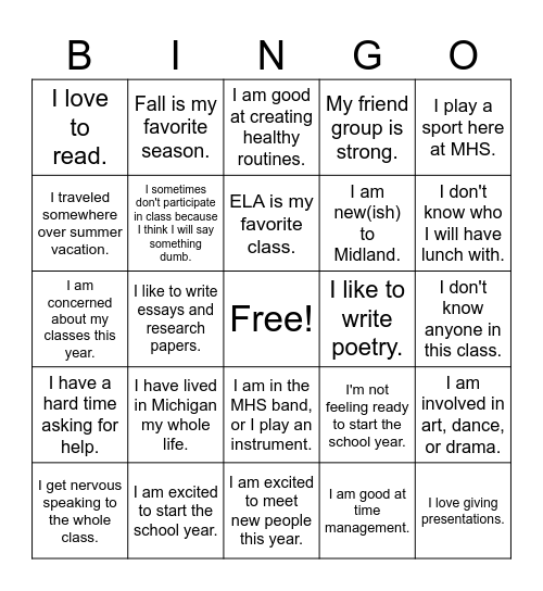 Getting to Know You Bingo Card