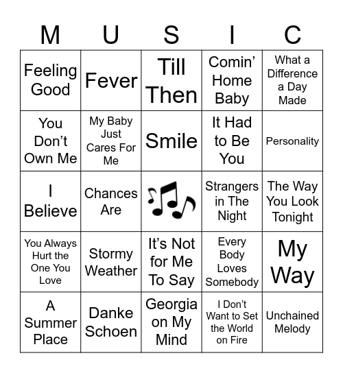 Music Bingo Crooners Bingo Card