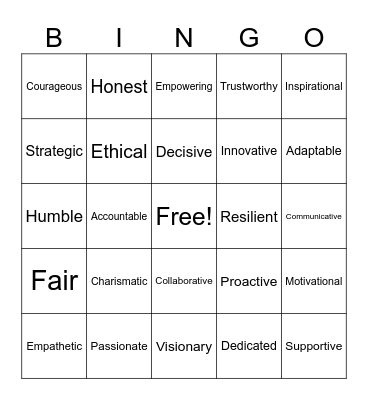 Leadership Traits Bingo Card