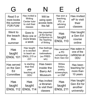Gen Ed Bingo: Find Someone Who... Bingo Card