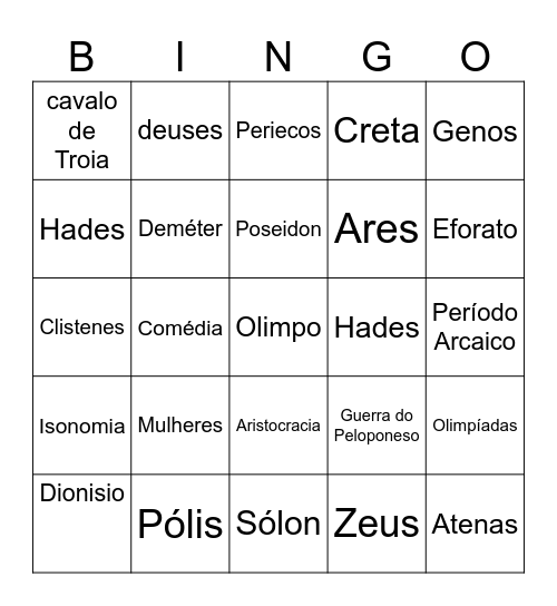 Grécia Antiga - QUESTÕES Bingo Card