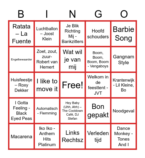 Muziekbingo Timmerdorp Bingo Card