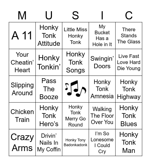 Honky Tonkin' Bingo Card