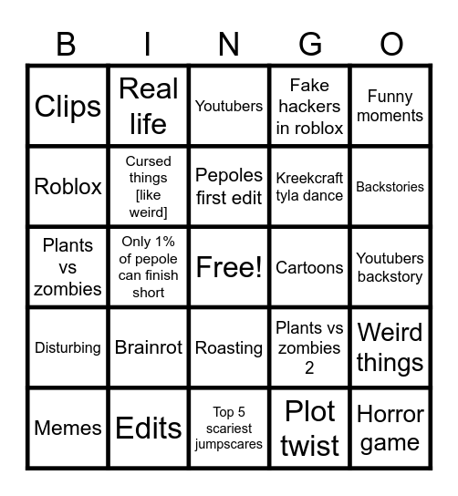 Yt shorts Bingo Card