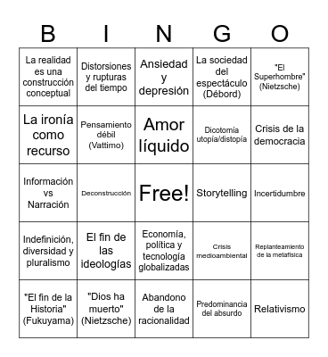 Bingo Posmoderno Bingo Card