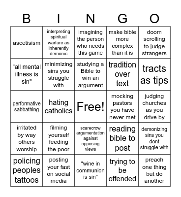 Pharisee Bingo Card