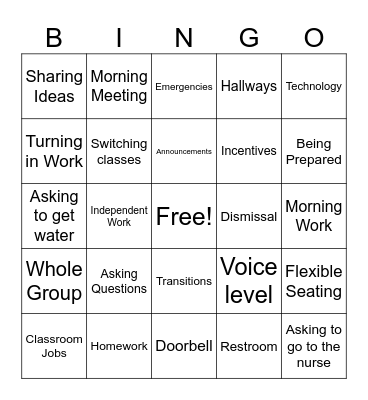 Routines and Procedure BINGO Card