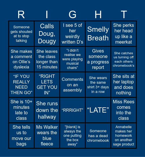 Walker Box Bingo Card