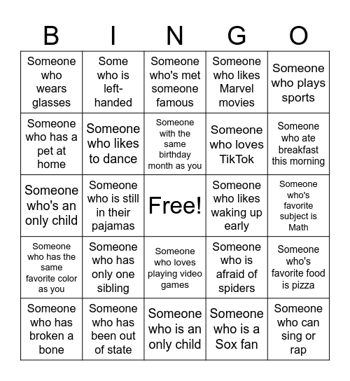 Human Bingo Card