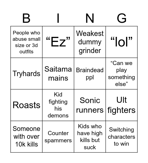 The strongest battlegrounds bingo Card