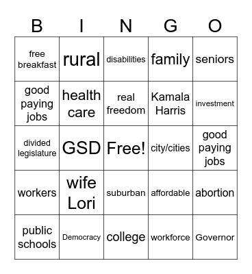 Governor Shapiro DNC Speech Bingo Card