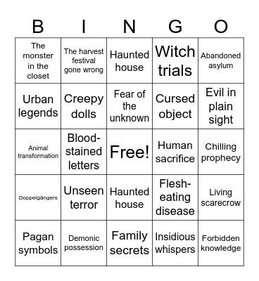Horror Bingo Card