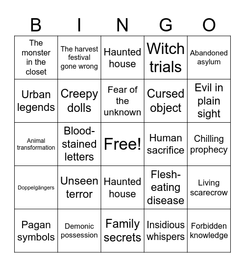 Horror Bingo Card