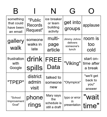 Principal's Day Bingo Card