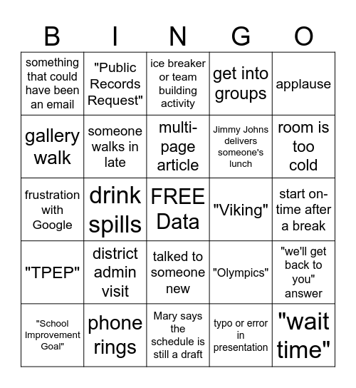 Principal's Day Bingo Card