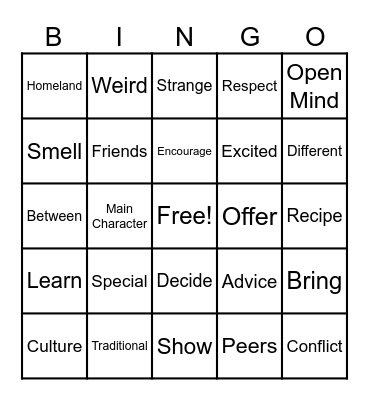 Nilsa' Story Bingo Card