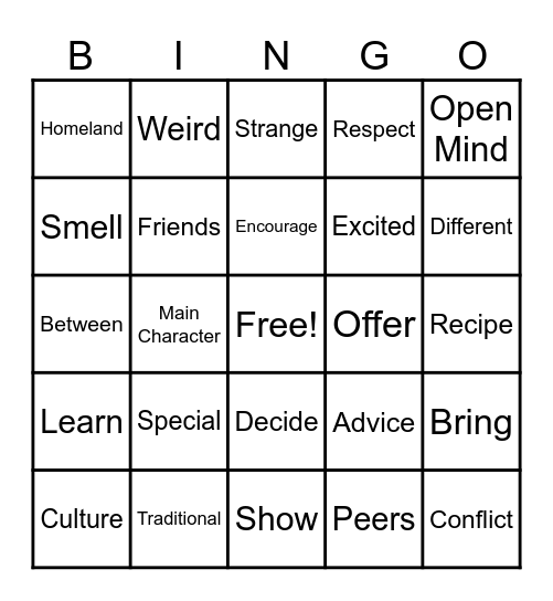 Nilsa' Story Bingo Card