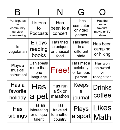 Ice Breaker Bingo Card