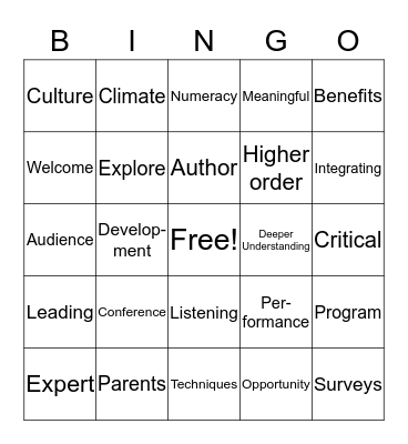 Welcome Back!  Bingo Card