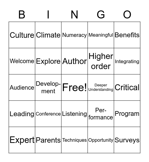 Welcome Back!  Bingo Card