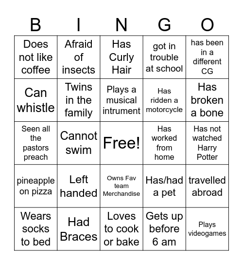 CG Bingo Card